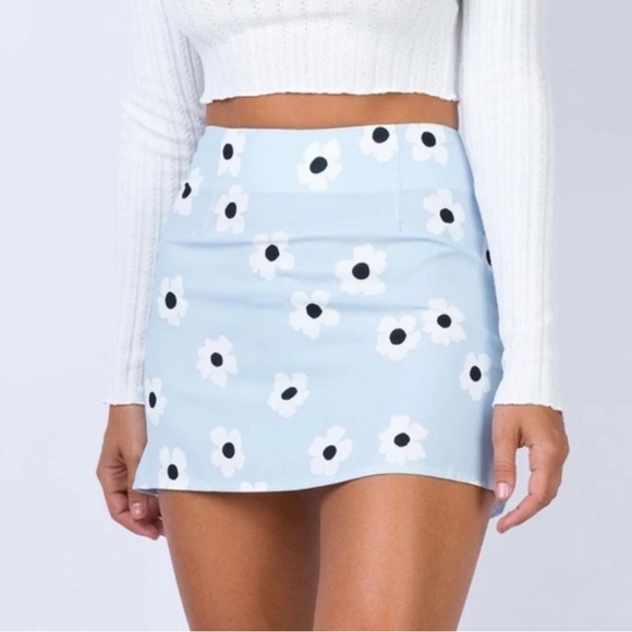 Princess Polly Light Blue Floral Mini Skirt - Picture 1 of 7
